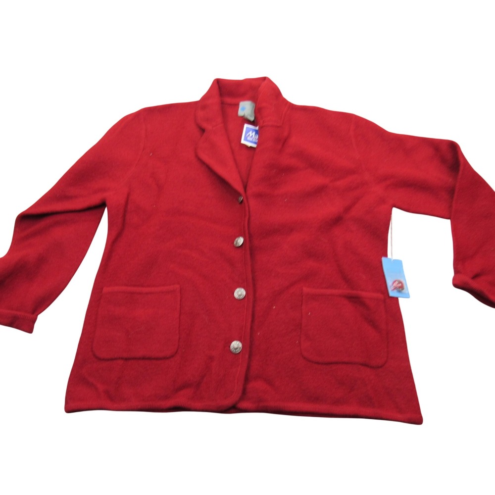 Squaw Valley Womens Red‎ 100% Boiled Wool Button Front Cardigan Jacket PL New
